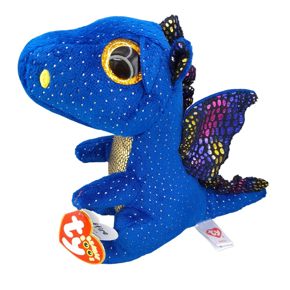 Ty Beanie Boos Saffire Blue Dragon Gold Speckle Plush Toy with Tags 6 inch